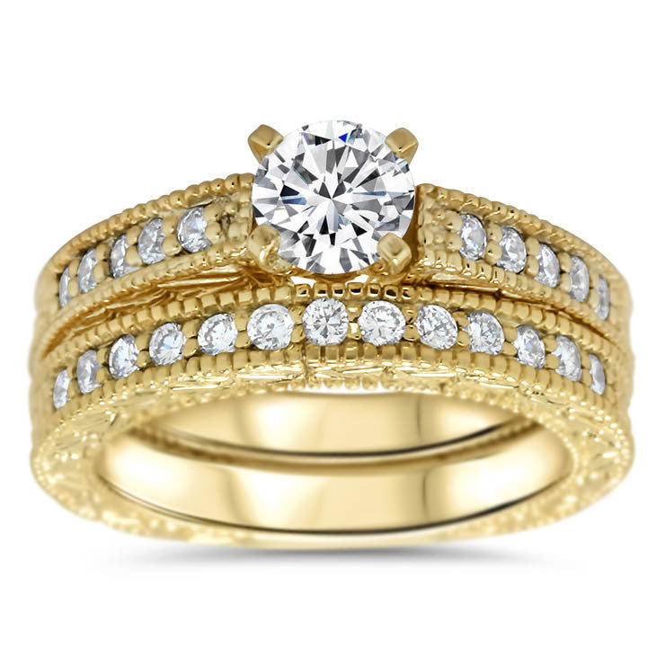 Vintage Inspired Weddign Set Engagement Ring and Wedding Band - Founde ...