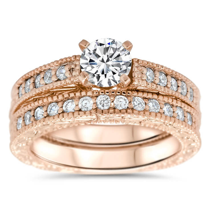 Vintage Inspired Weddign Set Engagement Ring and Wedding Band - Founde ...