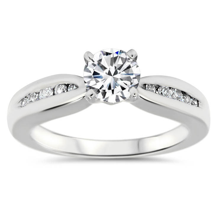 Tapered Channel Set Band Engagement Ring - Jackie - Moissanite Rings