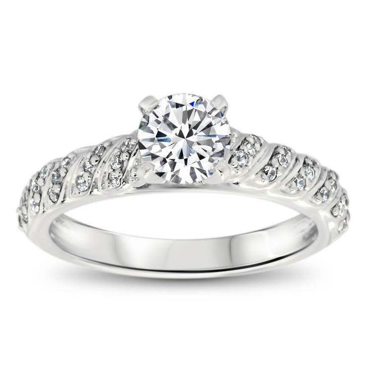 Diamond Accented Engagement Ring - Striped Wedding Set - Moissanite Rings