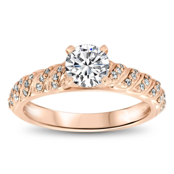 Diamond Accented Engagement Ring - Striped Wedding Set - Moissanite Rings