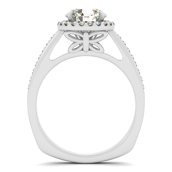 Butterfly Accented Diamond Halo Engagement Ring - Farfalla - Moissanite Rings