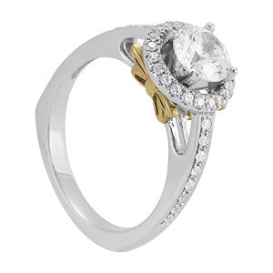 Butterfly Accented Diamond Halo Engagement Ring - Farfalla - Moissanite Rings