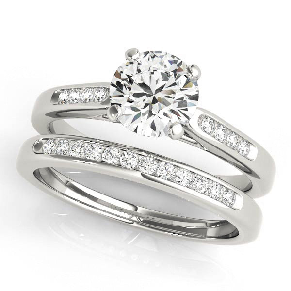 Channel Set Diamond Wedding Set Moissanite Center - Chloe - Moissanite Rings