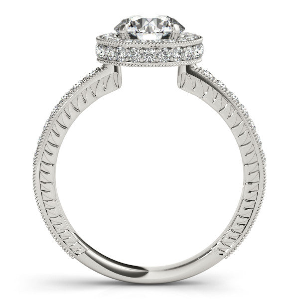 Diamond Halo Engagement Ring  Forever One Moissanite Center - Finn - Moissanite Rings