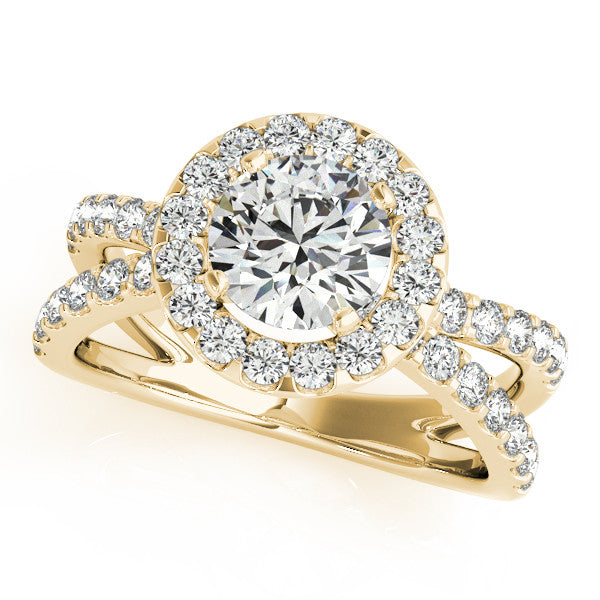 Diamond Split Shank Halo Engagement Ring - Gabrielle - Moissanite Rings
