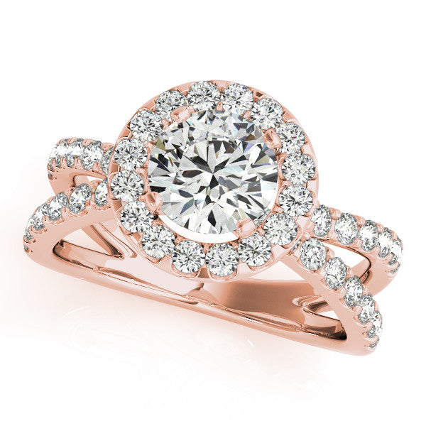 Diamond Split Shank Halo Engagement Ring - Gabrielle - Moissanite Rings