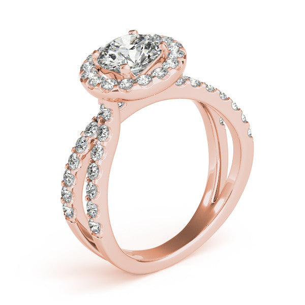 Diamond Split Shank Halo Engagement Ring - Gabrielle - Moissanite Rings