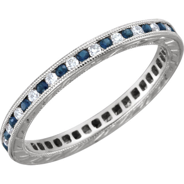 White Gold Diamond and Sapphire Eternity Band - Gabriela - Moissanite Rings