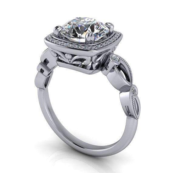 Square Halo 8 mm Moissanite Engagement Ring - Legendary - Moissanite Rings