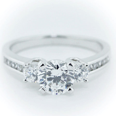 Three Stone Engagement Ring Channel Set Accents - Camille - Moissanite Rings