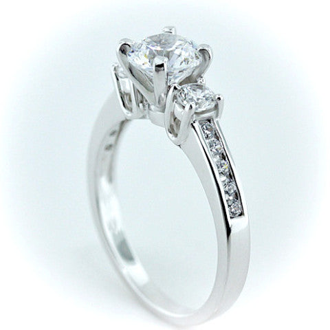 Three Stone Engagement Ring Channel Set Accents - Camille - Moissanite Rings