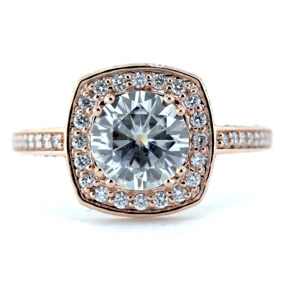 8 mm Rose Gold Diamond Halo Engagement Ring - Cushion Halo - Moissanite Rings