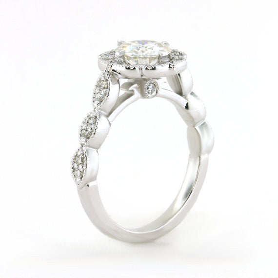 Final Payment 3 Vintage Style Moissanite Engagement Ring and Wedding Band - Maria with Sweet Bliss Band - Moissanite Rings