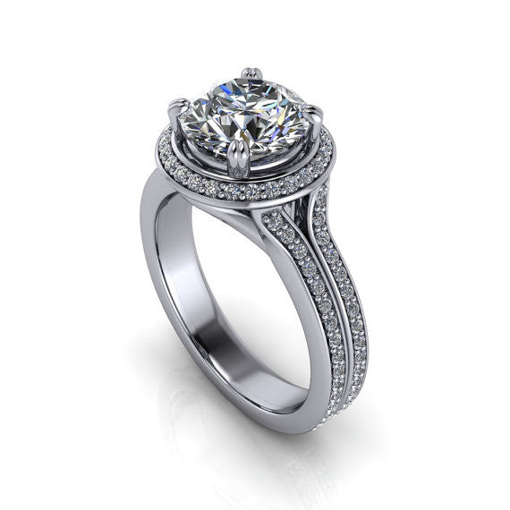Diamond Halo 8 mm Moissanite Engagement Ring - Sunrise - Moissanite Rings