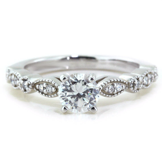Moissanite Engagement Ring Diamond Accent Stones - Sweet Bliss - Moissanite Rings
