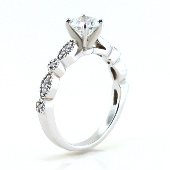 Moissanite Engagement Ring Diamond Accent Stones - Sweet Bliss - Moissanite Rings