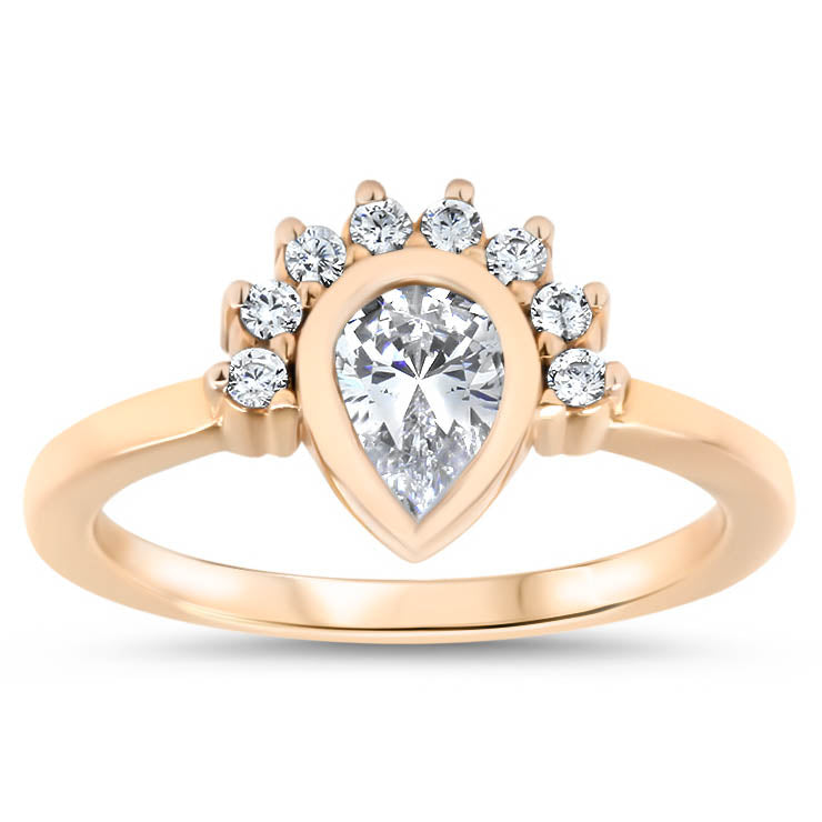 Pear Shape Halo Engagement Ring Moissanite Center Ring Diamond Setting Half Halo Bezel Set Ring -  Amelia - Moissanite Rings