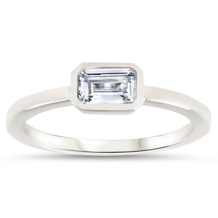 Unique Emerald Cut Engagement Ring Moissanite Ring - Ella - Moissanite Rings