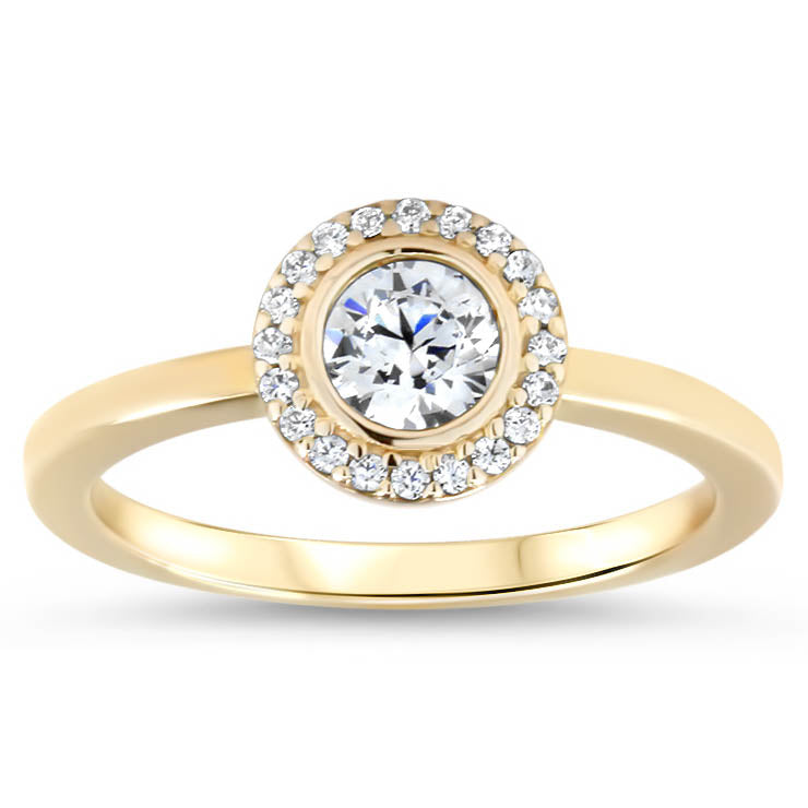 Round Diamond Halo Moissanite Engagement Ring Thin Band - Aria - Moissanite Rings