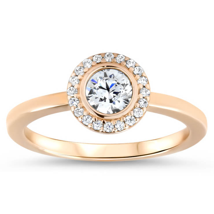 Round Diamond Halo Moissanite Engagement Ring Thin Band - Aria - Moissanite Rings