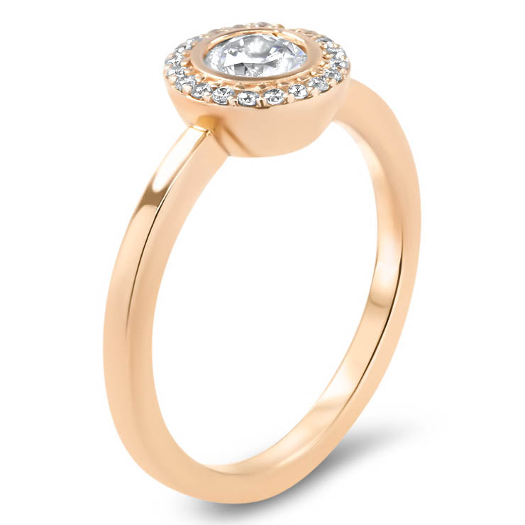 Round Diamond Halo Moissanite Engagement Ring Thin Band - Aria - Moissanite Rings