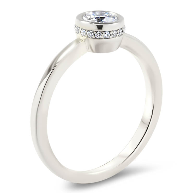 Hidden Halo Engagement Ring Bezel Set Moissanite Center Stone Thin Band Solitaire Ring - Alexa - Moissanite Rings