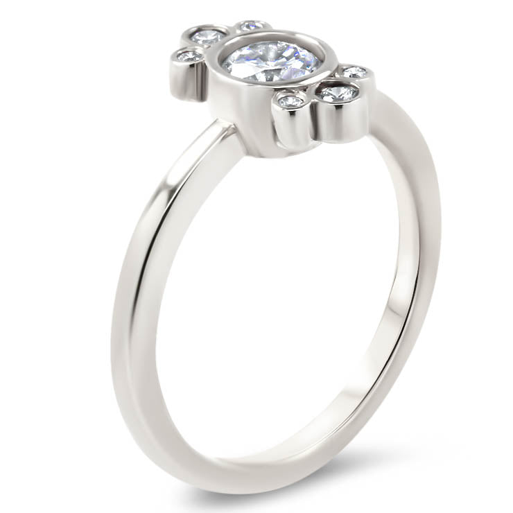 Bezel Set Diamond Halo Moissanite Engagement Ring - Eleanor - Moissanite Rings