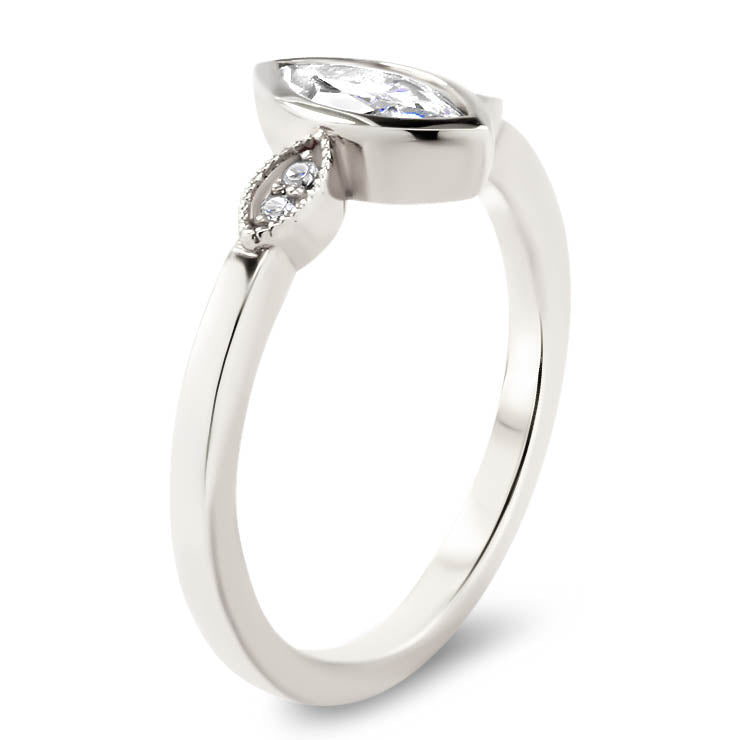 Bezel Set Marquise Moissanite Center Stone Diamond Setting Unique Style Ring - Elizabeth - Moissanite Rings
