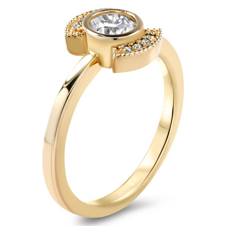 Round Moissanite Engagement Ring Diamond Setting Thin Band Ring Bezel Set Center Stone - Juliette - Moissanite Rings