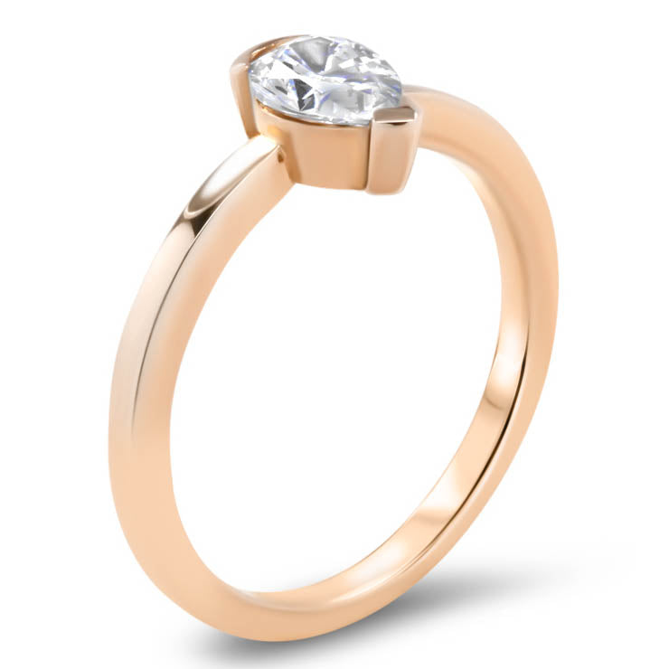 Half Bezel Moissanite Engagement Ring Pear Shaped Solitaire Engagement Ring - Gabriella - Moissanite Rings