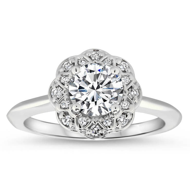 Floral Diamond Halo Forever One Moissanite Engagement Ring - Flor - Moissanite Rings