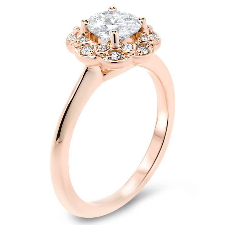 Floral Diamond Halo Forever One Moissanite Engagement Ring - Flor - Moissanite Rings