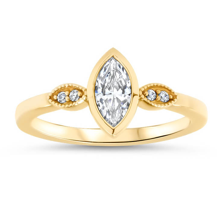 Bezel Set Marquise Moissanite Center Stone Diamond Setting Unique Style Ring - Elizabeth - Moissanite Rings