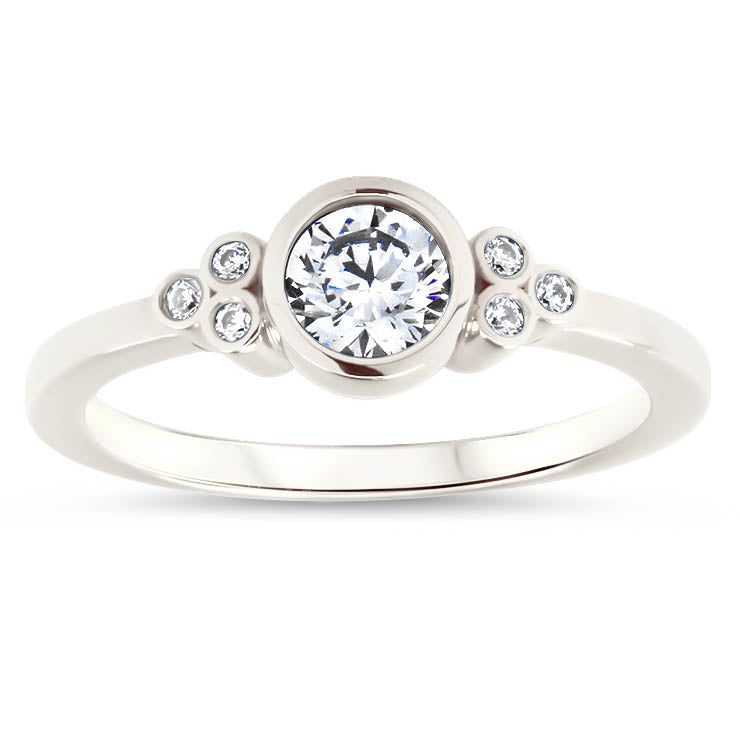 Bezel Set Diamond Setting Moissanite Center Engagement Ring - Audrey - Moissanite Rings