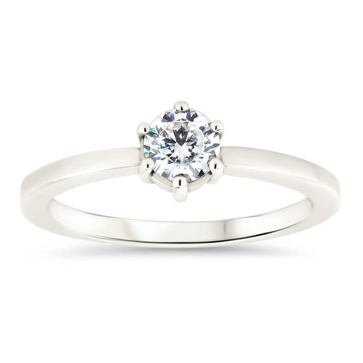 Dainty Solitaire  Engagement Ring Minimalist Design Six Prong Setting Moissanite Center - Natalie - Moissanite Rings