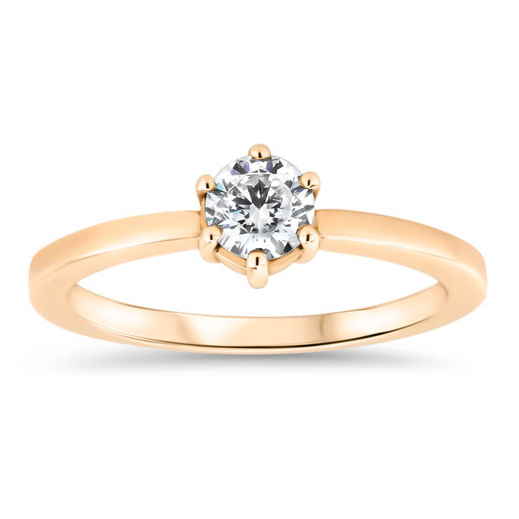 Dainty Solitaire  Engagement Ring Minimalist Design Six Prong Setting Moissanite Center - Natalie - Moissanite Rings