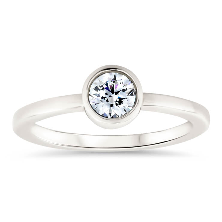 Round Forever One Moissanite Engagement Ring Bezel Set Ring - Ronda - Moissanite Rings