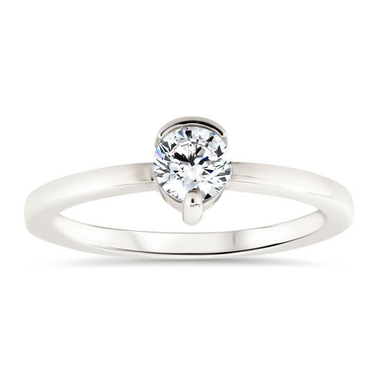 Simple Solitaire Engagement Ring Half Bezel Single Prong Moissanite Engagement Ring - Clara - Moissanite Rings