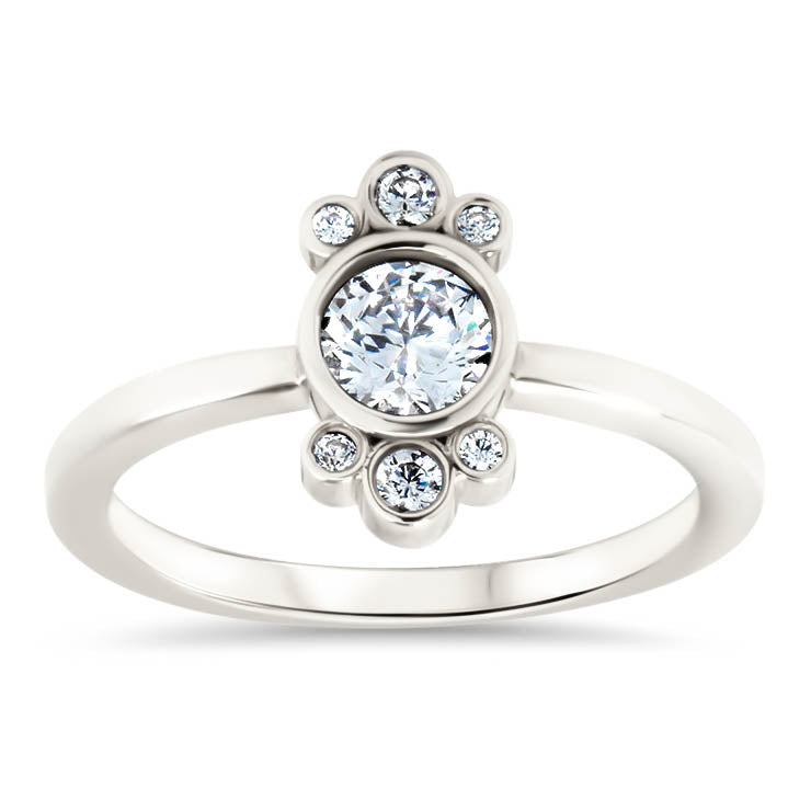 Bezel Set Diamond Halo Moissanite Engagement Ring - Eleanor - Moissanite Rings