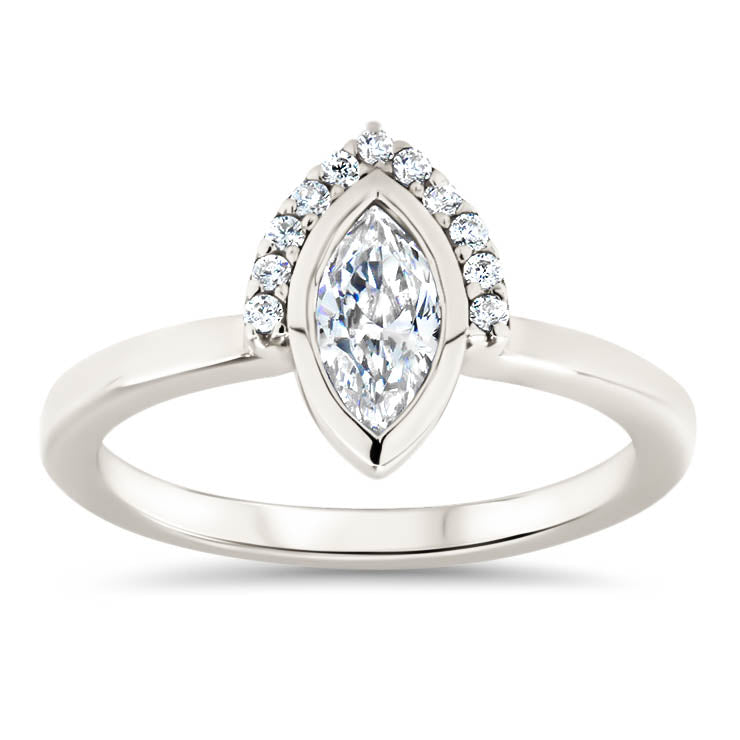 Half Halo Marquise Moissanite Diamond Engagement Ring  Bezel Set Ring Unique Style - Scarlette - Moissanite Rings