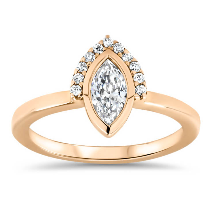 Half Halo Marquise Moissanite Diamond Engagement Ring  Bezel Set Ring Unique Style - Scarlette - Moissanite Rings