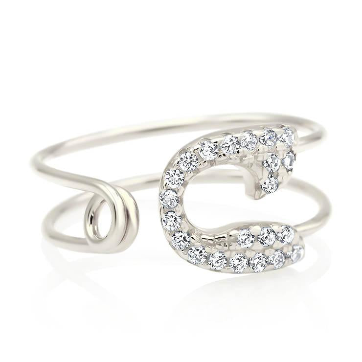 Diamond Safety Pin Ring