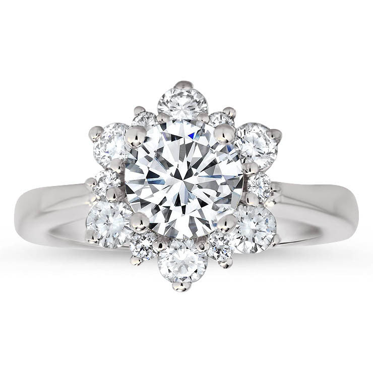 Snowflake Style Engagement Ring Plain Band Moissanite Center and Halo- Snowflake II Moissanite - Moissanite Rings