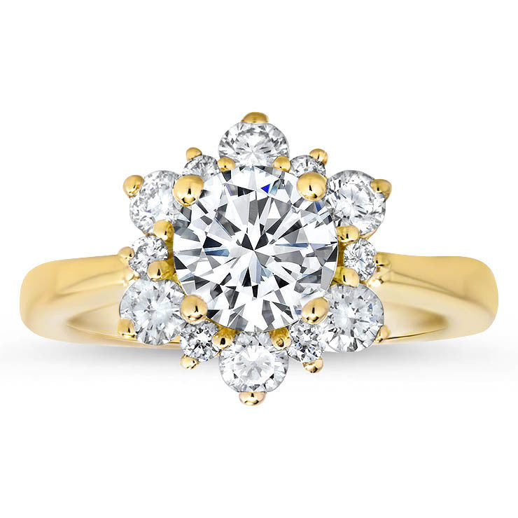 Snowflake Style Engagement Ring Plain Band Diamond Halo Matching Diamond Wedding Band - Snowflake II Set - Moissanite Rings