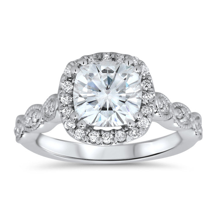 Forever One Moissanite Engagement Ring Diamond Halo Setting - Sweetie - Moissanite Rings