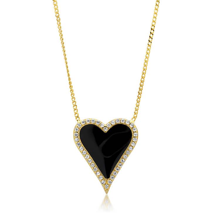 Black Enamel and Diamond Heart