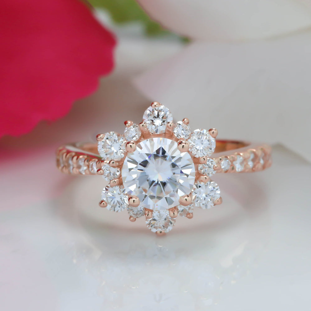 Snowflake Inspired Diamond Halo Moissanite Engagement Ring - Snowflake ...