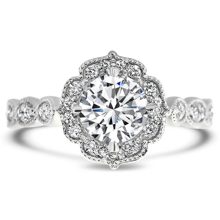 Final Payment 3 Vintage Style Moissanite Engagement Ring and Wedding Band - Maria with Sweet Bliss Band - Moissanite Rings