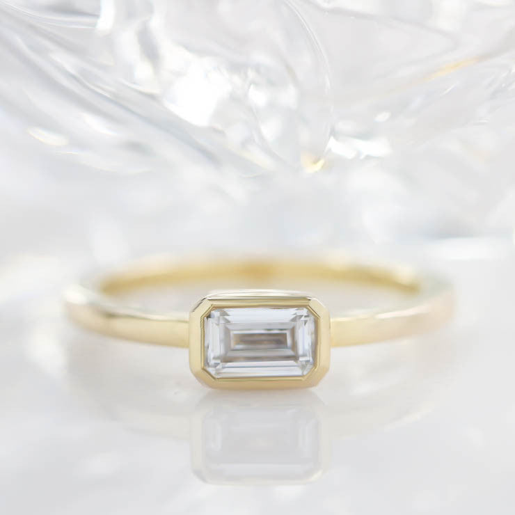 Unique Emerald Cut Engagement Ring Moissanite Ring - Ella - Moissanite Rings